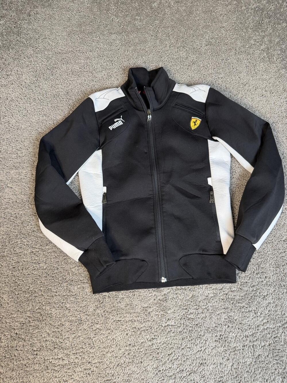 PUMA Jacket Womens XS Black Ferrari Scuderia Logo Full Zip Collared Pockets